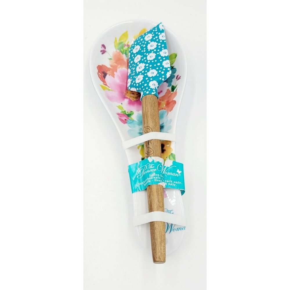 Breezy Blossom Spoon Rest & Spatula Set Floral Kitchenware Ceramic Cooking Tool